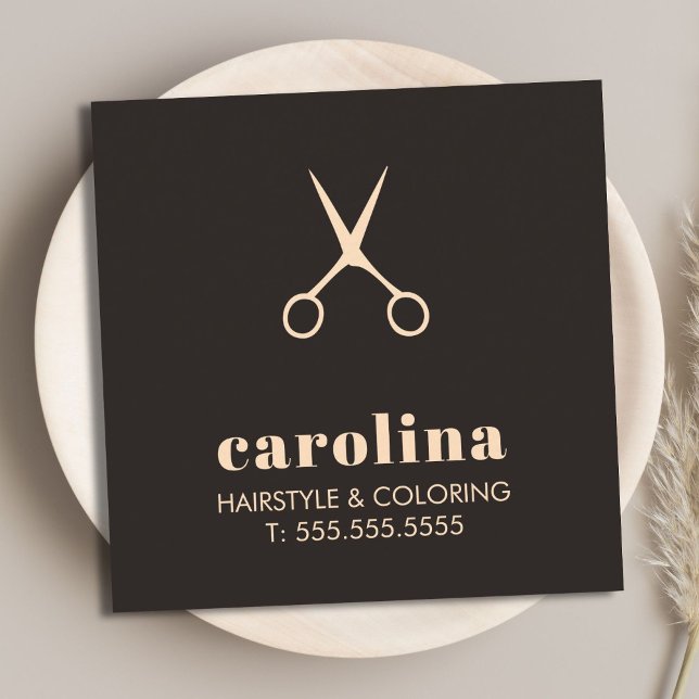 Minimalistische Schwarzweißschere HaarStylist Quadratische Visitenkarte (Von Creator hochgeladen)