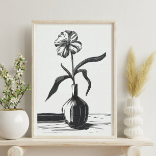 Minimalistische Schwarzweißtinte Blume Poster