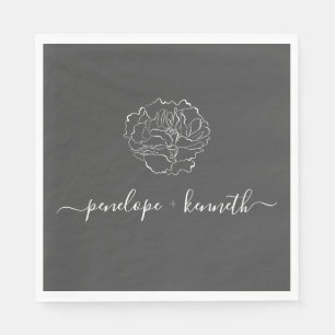 Minimalistische Script-Blume Schwarz-Weiß-Hochzeit Serviette