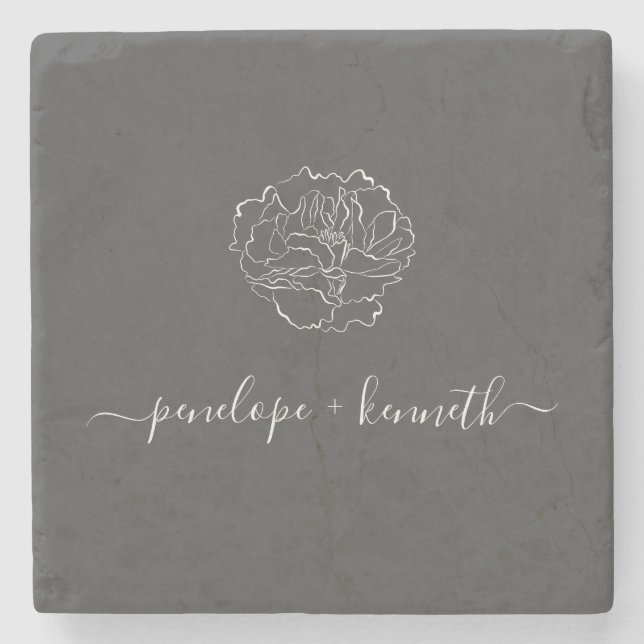 Minimalistische Script-Blume Schwarz-weiß Personal Steinuntersetzer (Vorderseite)