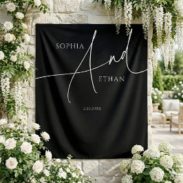 Minimalistische Script Calligraphy Black Wedding Wandteppich