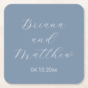 Minimalistische Script Calligraphy Dusty Blue Wedd Rechteckiger Pappuntersetzer