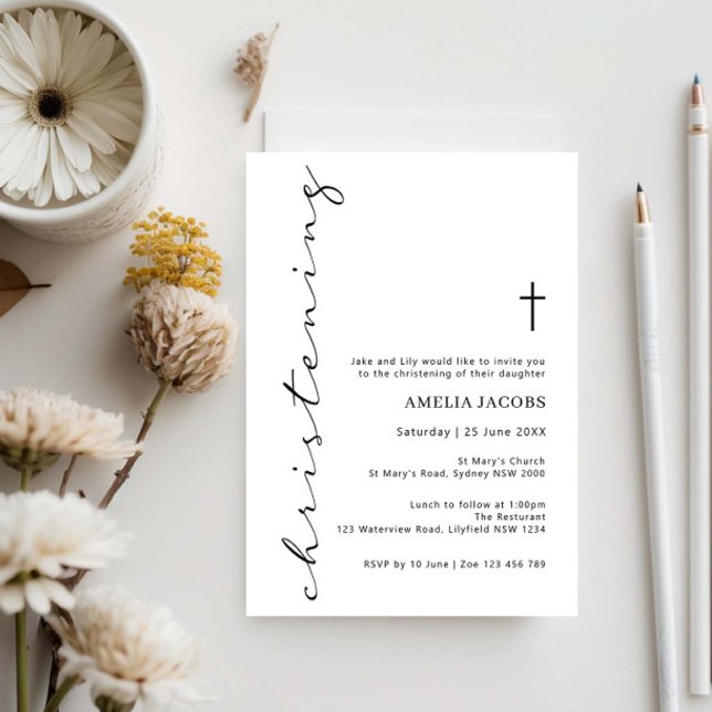 Minimalistische Script-Christening-Typografie Einladung (Von Creator hochgeladen)