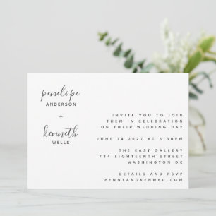 Minimalistische Script-Moderne Hochzeit Chic Whi Einladung