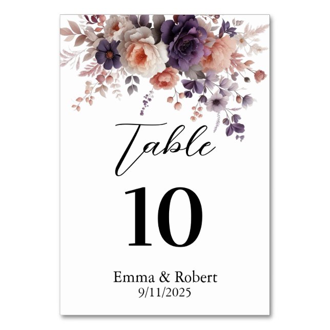 Minimalistische Script-Rose Hochzeitsplan Tischnummer (Vorderseite)