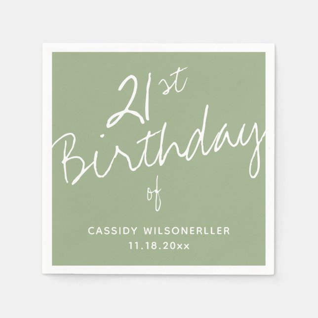 Minimalistische Seite 21. Geburtstag Serviette (Vorderseite)