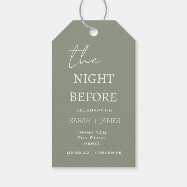 Minimalistische Seite Grün die Nacht vor der Hochz Geschenkanhänger (Vorderseite)