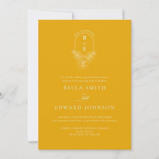 Minimalistische Senfhochzeit Einladung (Vorderseite)