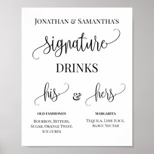 Minimalistische Signature Drinks Hochzeitsschild f Poster