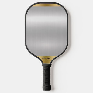 Minimalistische Silber & Gold Metallic Textur Pickleball Schläger