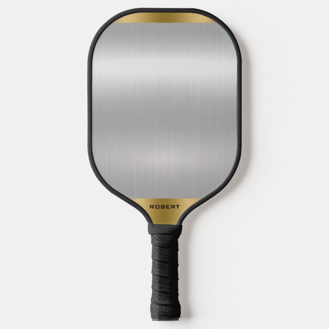 Minimalistische Silber & Gold Metallic Textur Pickleball Schläger (Vorderseite)