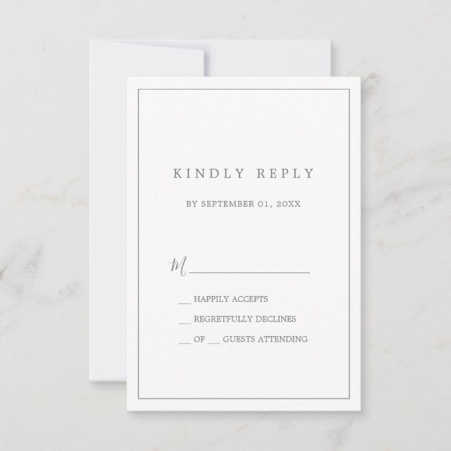 Minimalistische Silbertypografie Einfache RSVP-Kar RSVP Karte (Vorderseite)