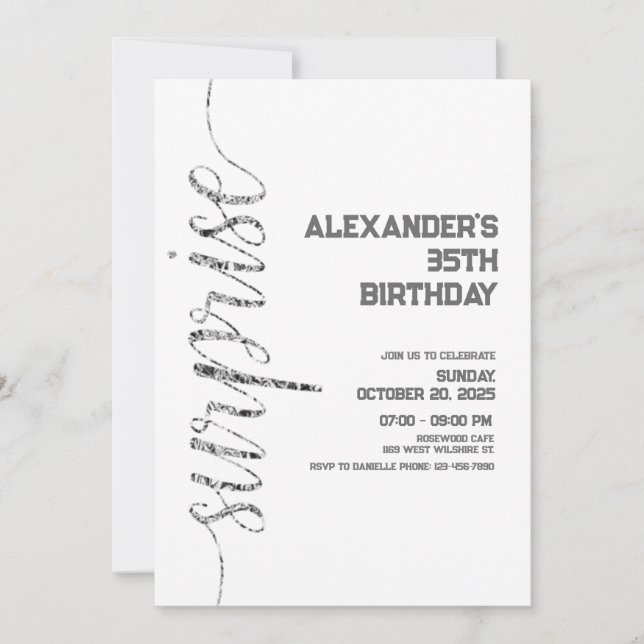 Minimalistische Silberüberraschung Geburtstag Einladung (Vorderseite)