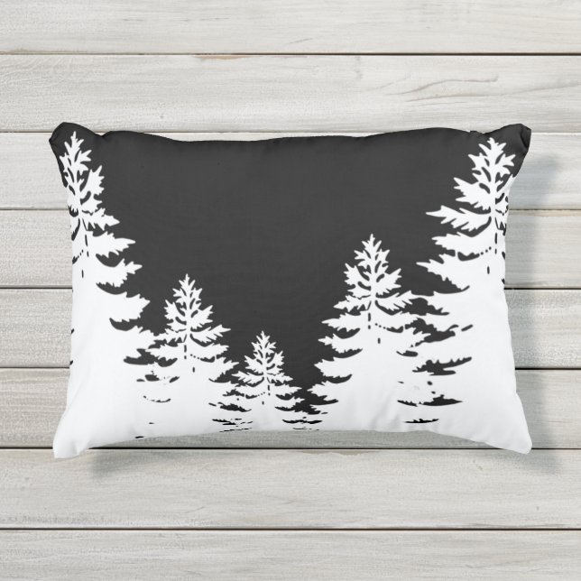 Minimalistische Silhouette von Kiefern Kissen Für Draußen (Vorderseite)