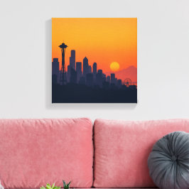 Minimalistische Silhouette von Seattle bei Sonnenu Leinwanddruck