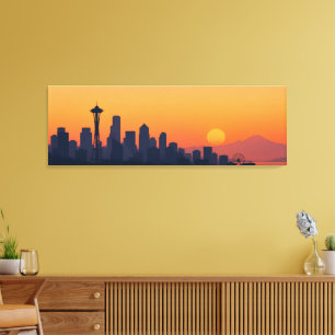 Minimalistische Silhouette von Seattle bei Sonnenu Leinwanddruck