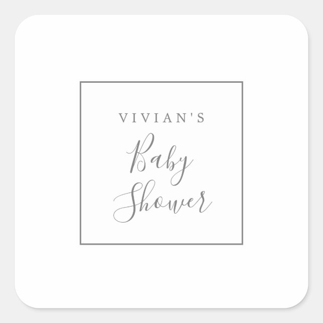 Minimalistische Silver Baby Dusche Umschlag Aufkle Quadratischer Aufkleber (Vorderseite)