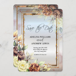 Minimalistische Silver Blume Rose, Goldrahmen Einladung