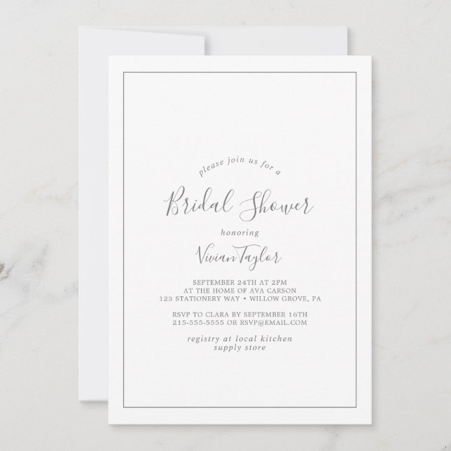 Minimalistische Silver Bridal Dusche Einladung (Vorderseite)