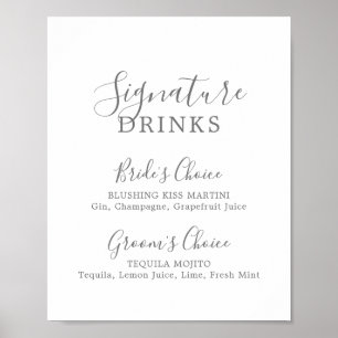 Minimalistische Silver Signature Drinks Zeichen Poster