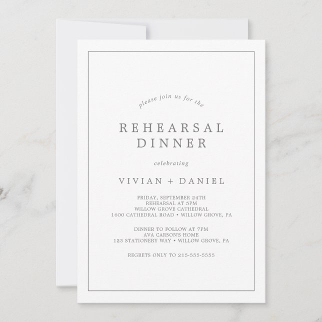 Minimalistische Silver Typografy Probe Dinner Einladung (Vorderseite)