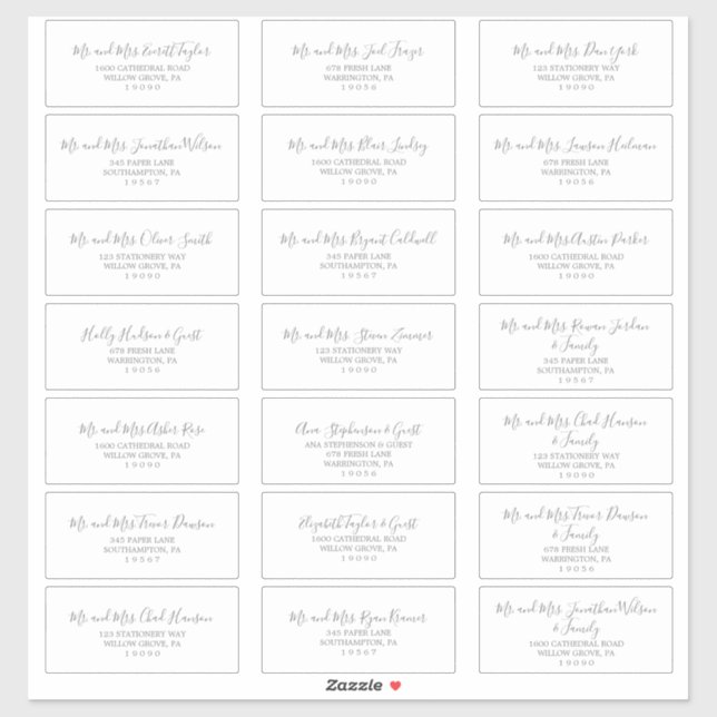 Minimalistische Silver Wedding Guest Address Label (Blatt)
