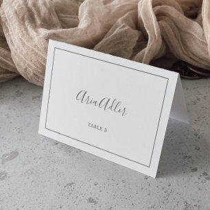 Minimalistische Silver Wedding-Platzkarten Tischnummer