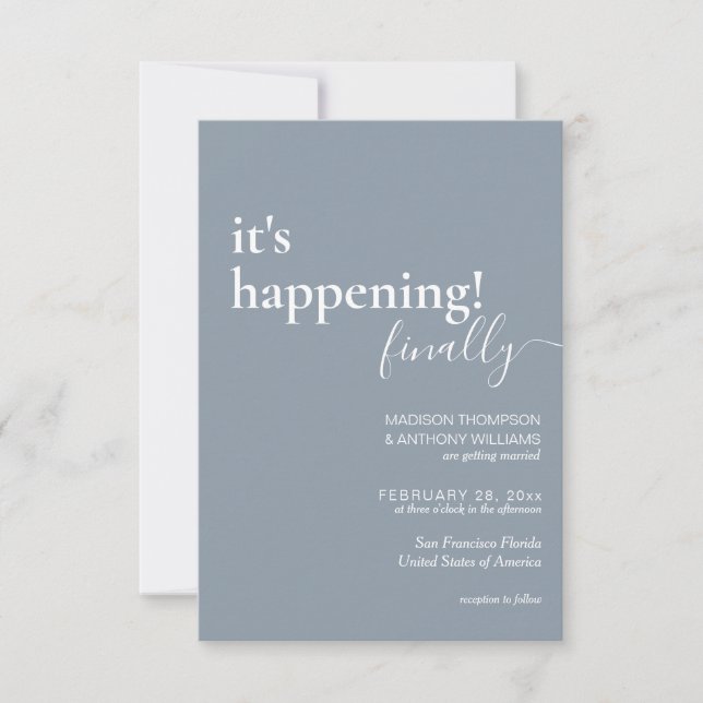 Minimalistische Simple Dusty Blue Foto Wedding Einladung (Vorderseite)