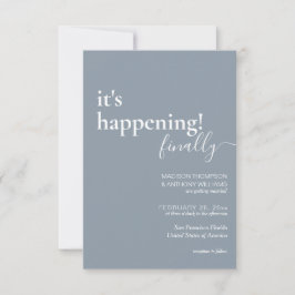 Minimalistische Simple Dusty Blue Foto Wedding Einladung
