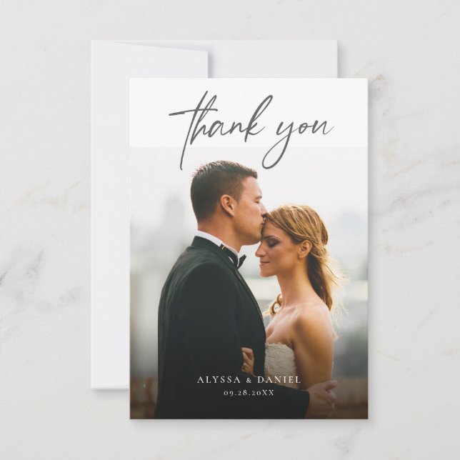 Minimalistische Simple Overlay Custom Wedding Foto Dankeskarte (Vorderseite)