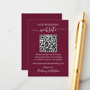 Minimalistische Simple Wedding Website QR Burgundy Begleitkarte