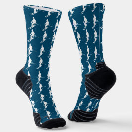 Minimalistische Skifahrer Winter Pattern Navy Blue Socken
