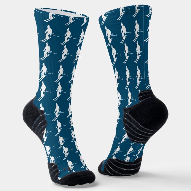 Minimalistische Skifahrer Winter Pattern Navy Blue Socken (Gewinkelt)