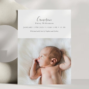Minimalistische Skript-Babynamen-Foto-Geburtsstati Ankündigung