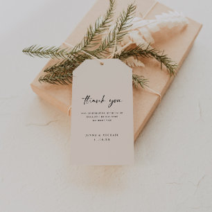 Minimalistische Skript-Beige-"Danke"-Hochzeit Geschenkanhänger