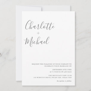 Minimalistische Skript-Grau-Weiß-Foto-Hochzeit Einladung