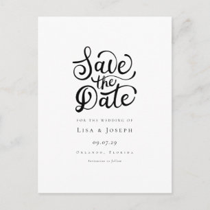 Minimalistische Skript Schwarz-Weiß Save-the-Date- Postkarte