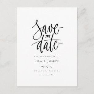 Minimalistische Skript Schwarz-Weiß Save-the-Date- Postkarte