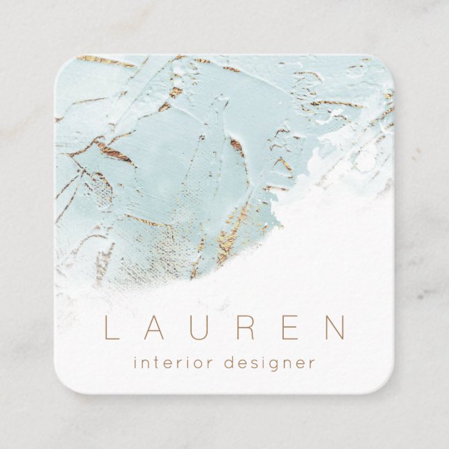 Minimalistische Skripte strukturiert blaue Gold Bu Quadratische Visitenkarte (Vorderseite)