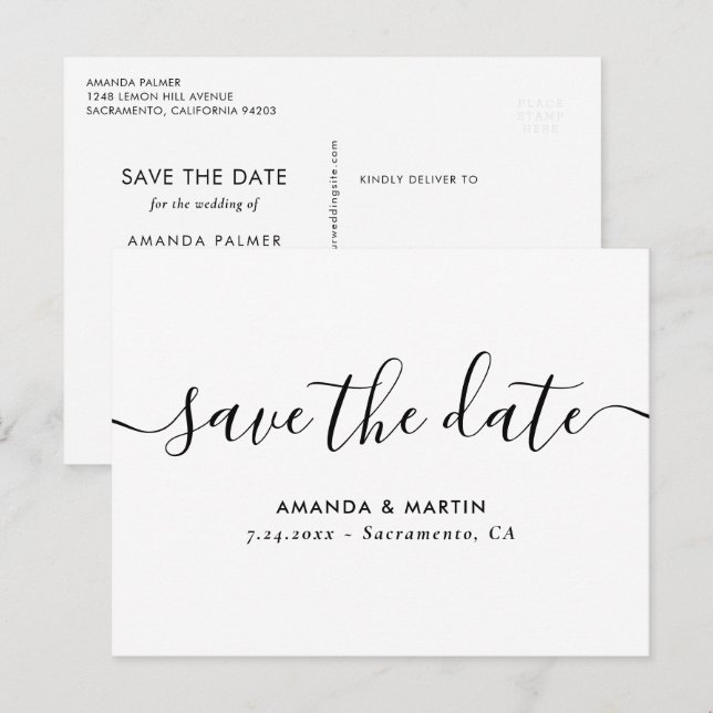 Minimalistische Skriptereihen sichern Datumskarten Ankündigungspostkarte (Vorne/Hinten)