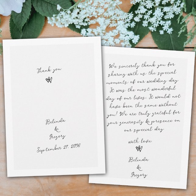 Minimalistische Skripthandschrift Schriftliche Typ Dankeskarte (Simple Minimalist Hand Written Typography Wedding Thank You Card)