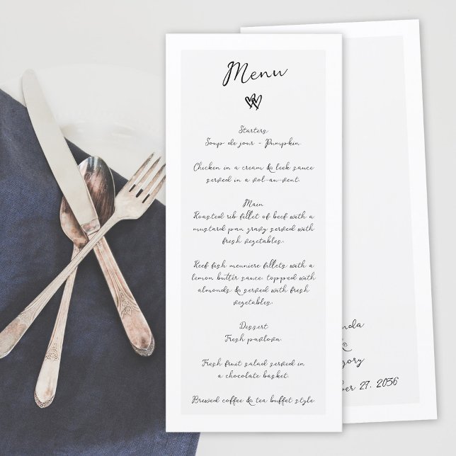 Minimalistische Skripthandschrift Schriftliche Typ Menükarte (Minimalist Script Hand Written Typography Wedding Menu)