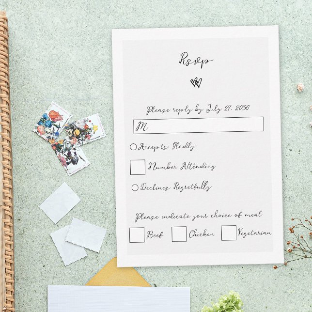 Minimalistische Skripthandschrift Schriftliche Typ RSVP Karte (Minimalist Script Hand Written Typography Wedding RSVP Card)