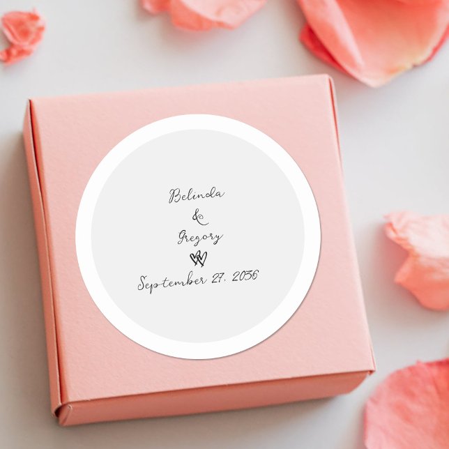 Minimalistische Skripthandschrift Schriftliche Typ Runder Aufkleber (Minimalist Script Hand Written Typography Wedding Classic Round Sticker)