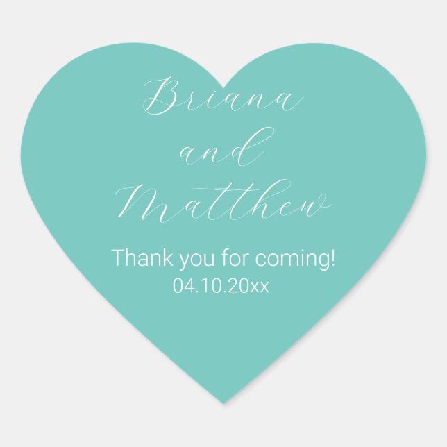 Minimalistische Skriptkalligrafie Aquamarine Favor Herz-Aufkleber (Vorderseite)