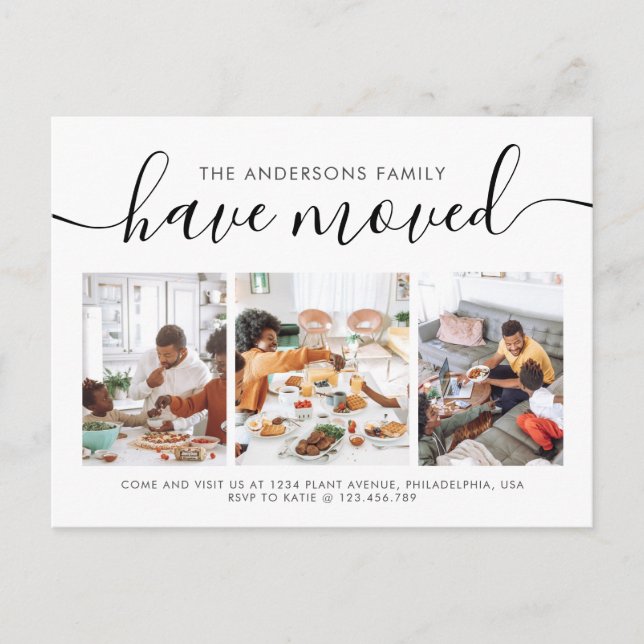 Minimalistische Skriptkalligraphie 3 Foto-Verschie Ankündigungspostkarte (Vorderseite)