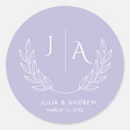 Minimalistische Skriptlavender rosa Monogram Weddi Runder Aufkleber