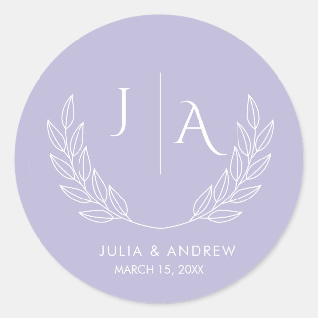 Minimalistische Skriptlavender rosa Monogram Weddi Runder Aufkleber (Vorderseite)