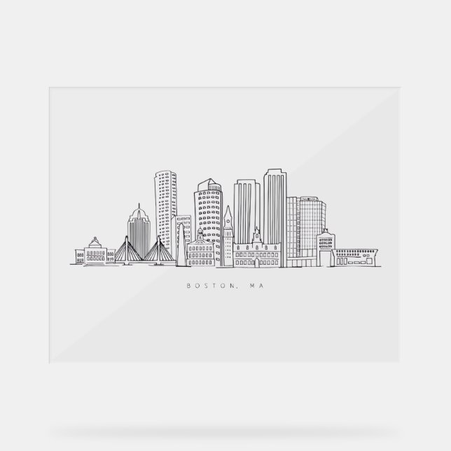 Minimalistische Skyline-Illustration in Boston Cit Acrylschild (Vorderseite)