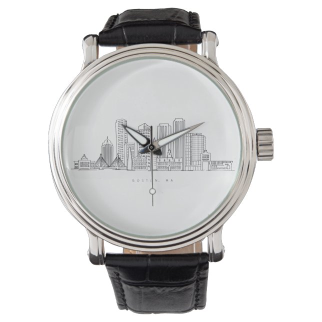 Minimalistische Skyline-Illustration in Boston Cit Armbanduhr (Vorderseite)